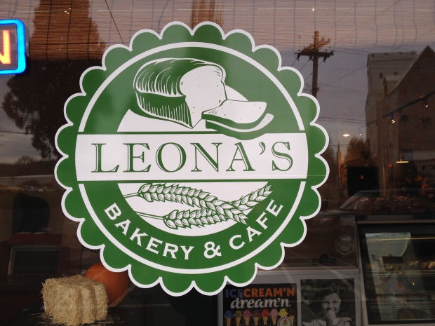 Leona's Bakery sign in St. Paul, Oregon